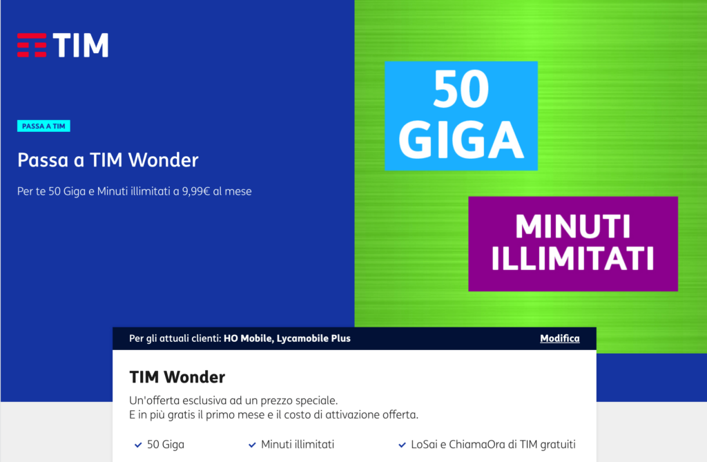 TIM Wonder, passa a TIM da € 9,99