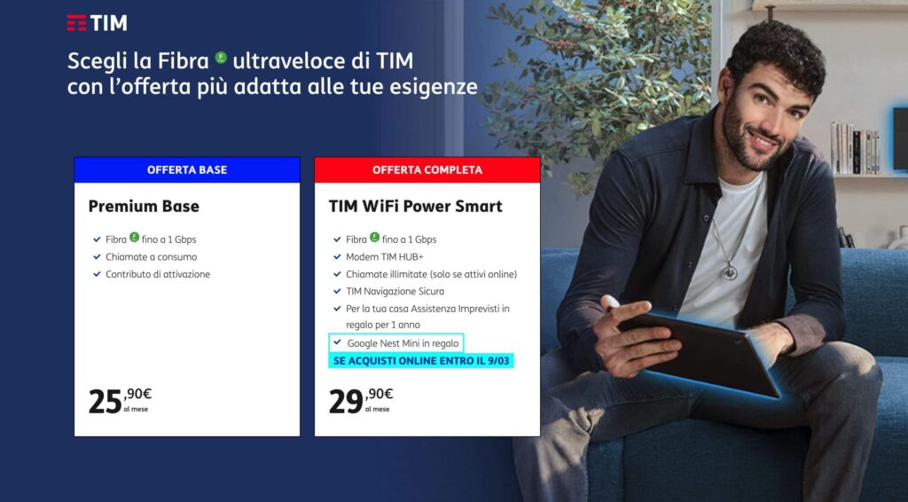 TIM Premium Base, Fibra fino a 1 Gbps a € 25,90