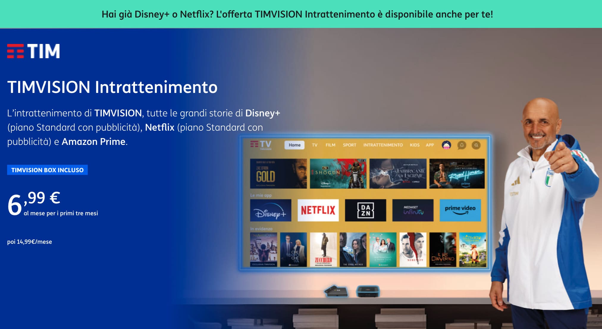 Offerta TIMVision Intrattenimento a 6,99 € al mese