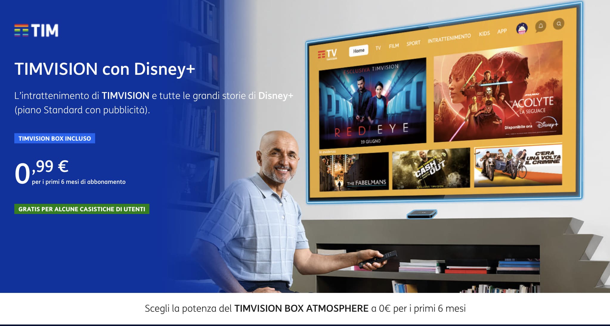 TIMVision con Disney+ a 0,99 € al mese o addirittura gratis