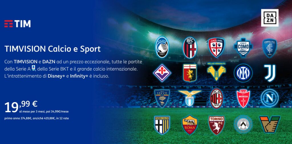 La Serie A da 19,99 € al mese, con offerta flash