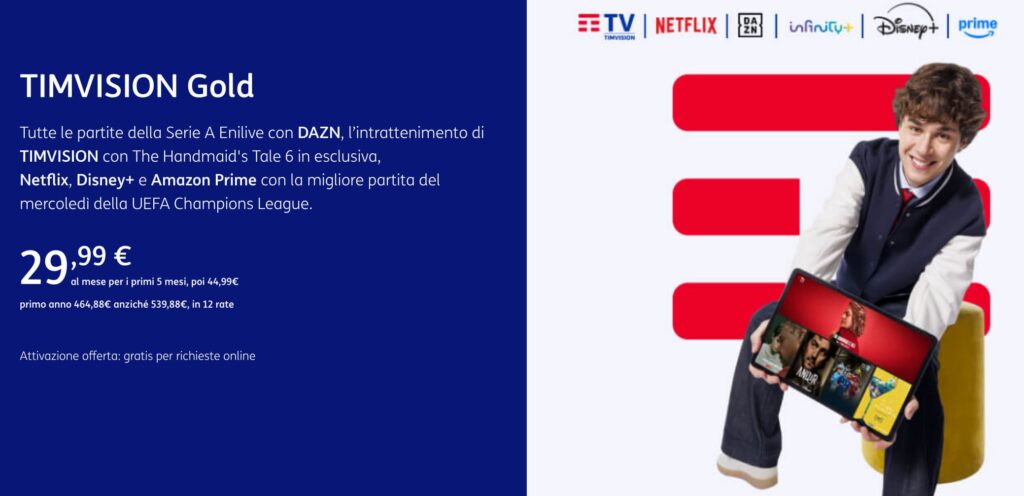 TIMVision Gold a 29,99 € per tutto il 2025