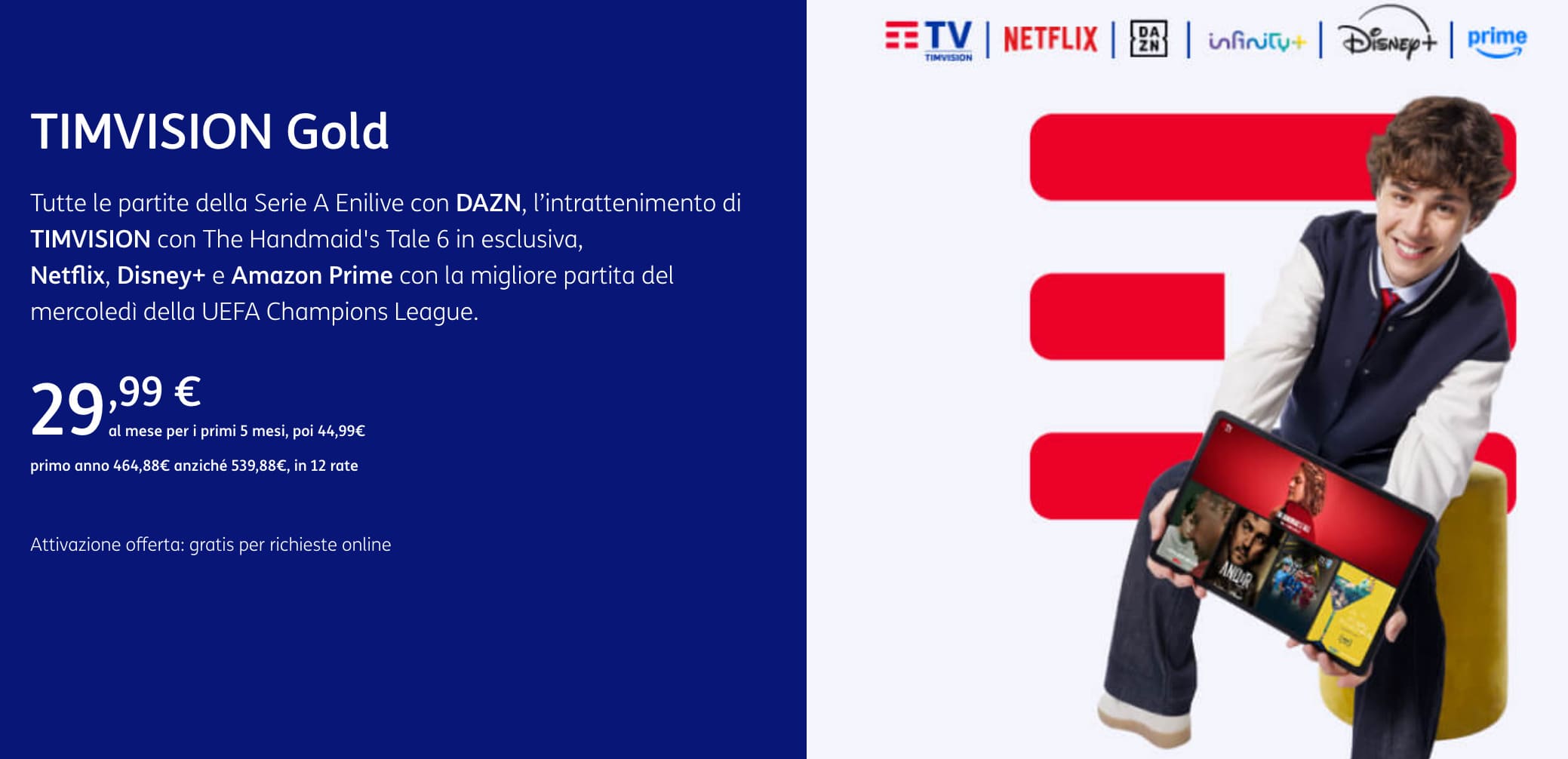 Offerta TIMVision Gold da 29,90 € al mese